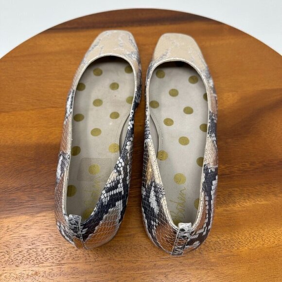 Boden Flats Olive Ballerinas Shoes Sz 38 Metallic Snake print Square toe - Picture 11 of 14